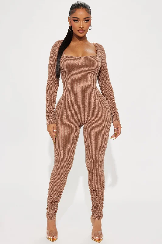 All That Cool Ribbed Jumpsuit - Chocolate