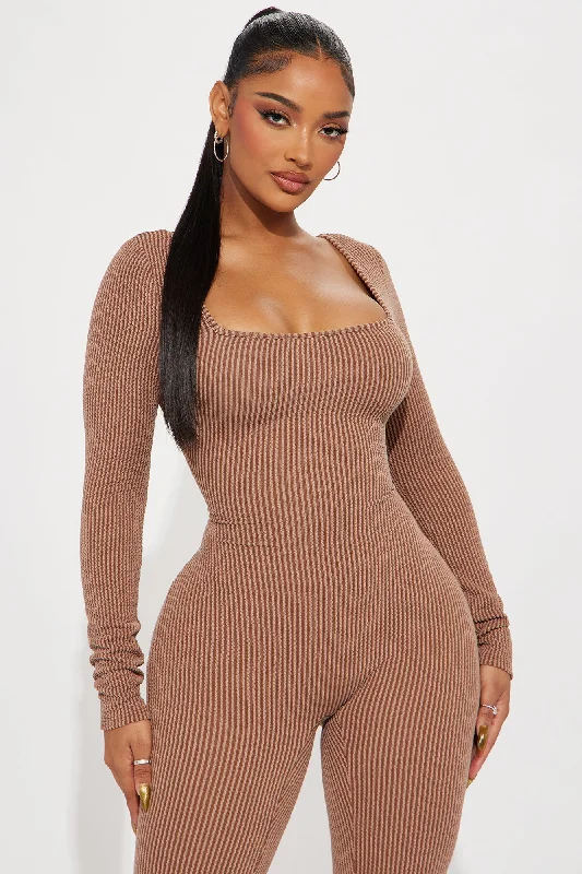 All That Cool Ribbed Jumpsuit - Chocolate