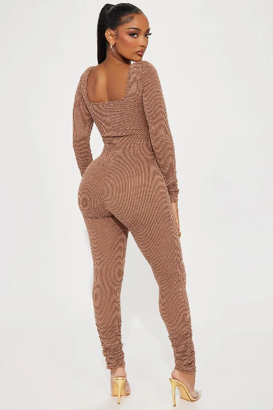 All That Cool Ribbed Jumpsuit - Chocolate