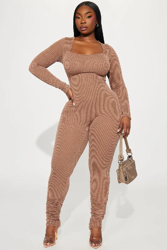 All That Cool Ribbed Jumpsuit - Chocolate