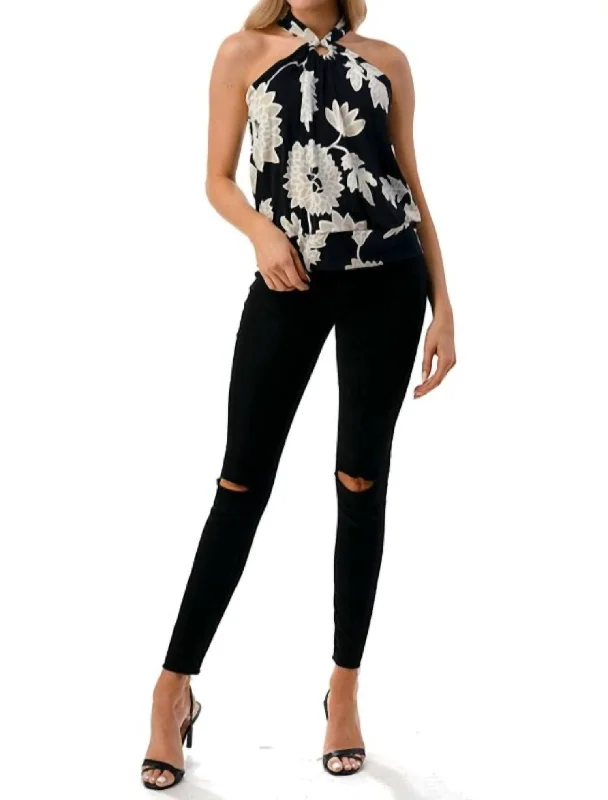 Allover Floral Halter In Black