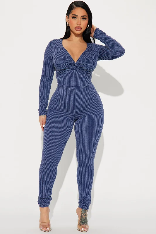 Always Adored Ribbed Jumpsuit  - Navy