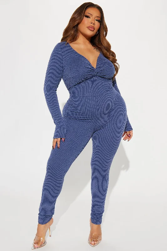 Always Adored Ribbed Jumpsuit  - Navy