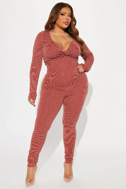 Always Adored Ribbed Jumpsuit  - Rust