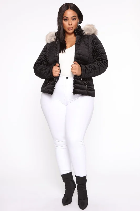 Always Ready Velvet Puffer Jacket - Black