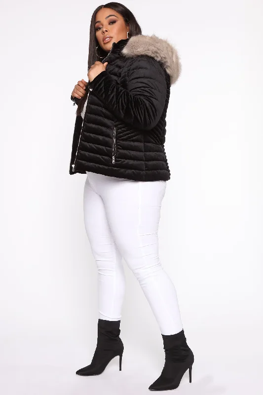 Always Ready Velvet Puffer Jacket - Black