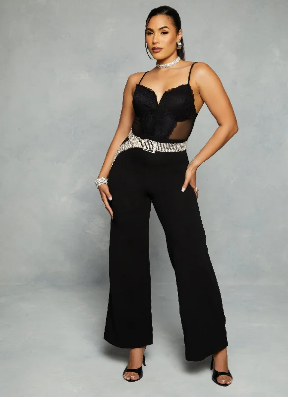 Almost Famous Lace Mesh Detail Bustier Jumpsuit