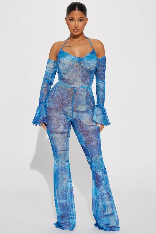 Bria Mesh Jumpsuit - Blue/combo