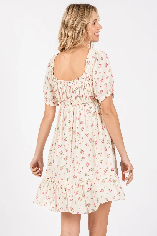 Cream Floral Babydoll Ruffled Mini Dress