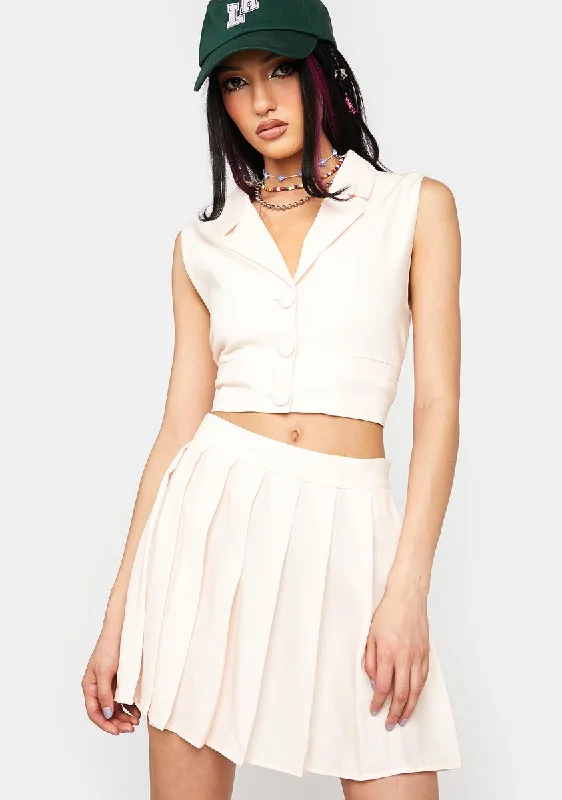 Cream Pleated Mini Skirt