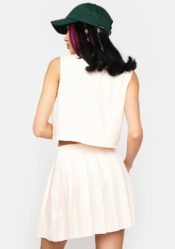 Cream Pleated Mini Skirt