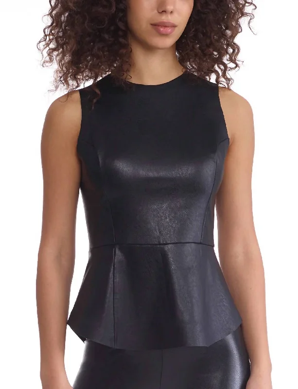 Faux Leather Peplum Shell Top In Black