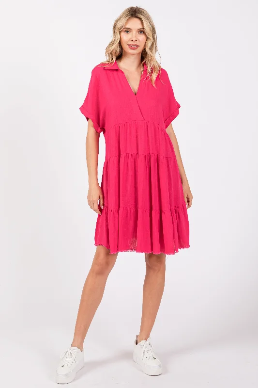 Fuchsia Tiered Linen Dress