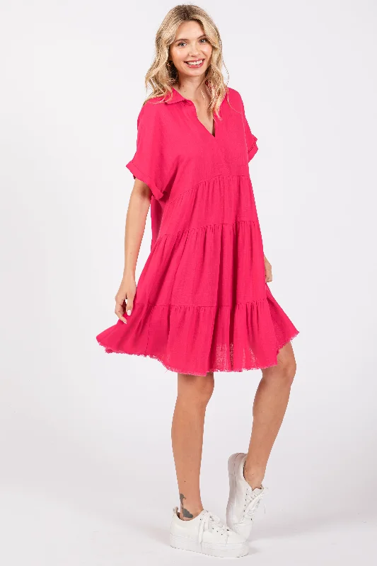 Fuchsia Tiered Linen Dress