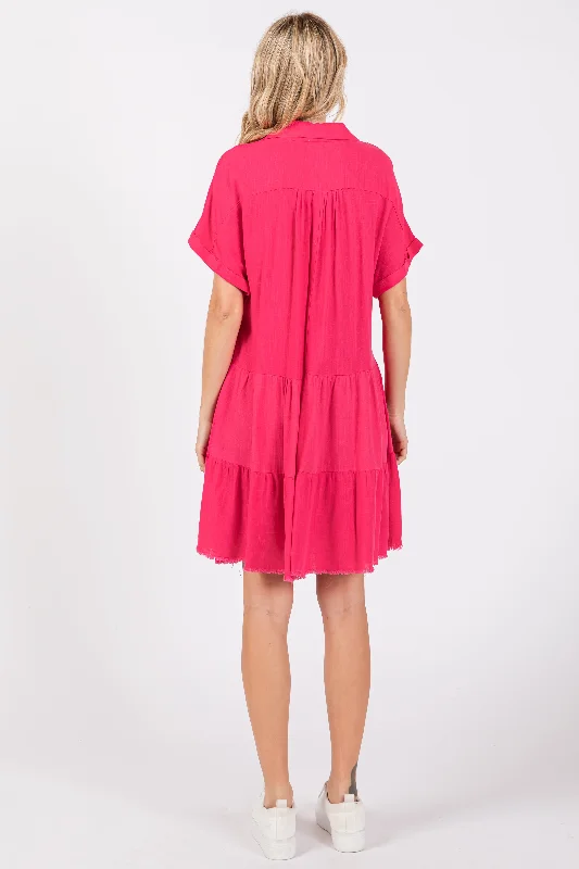 Fuchsia Tiered Linen Dress