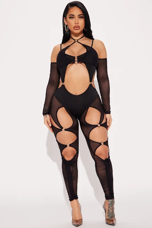 Give In Mesh Jumpsuit - Black