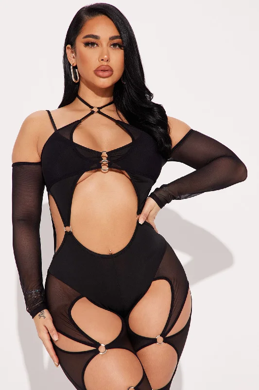 Give In Mesh Jumpsuit - Black