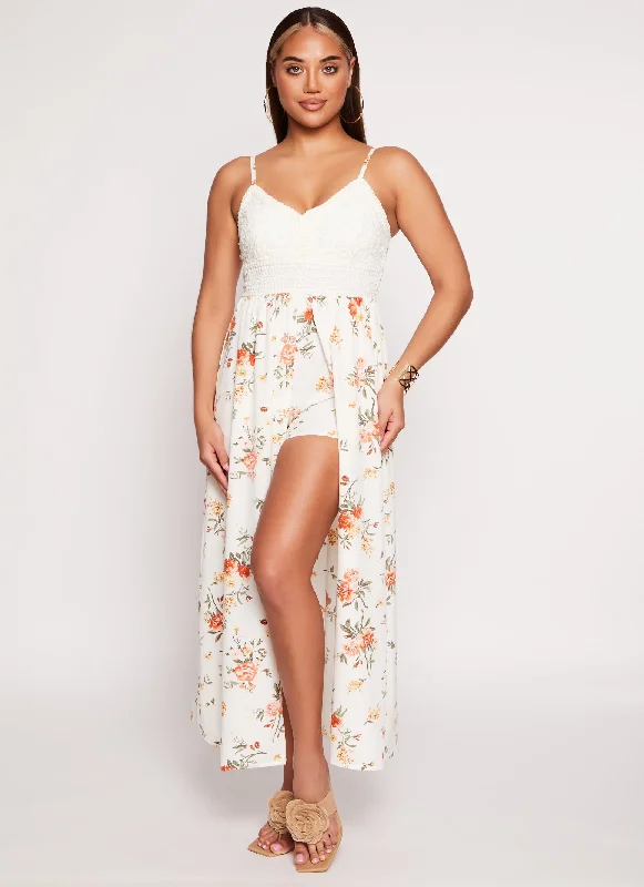 Almost Famous Floral Print V Neck Maxi Romper