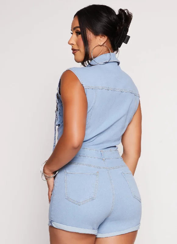 Daisy Denim Sleeveless Utility Romper