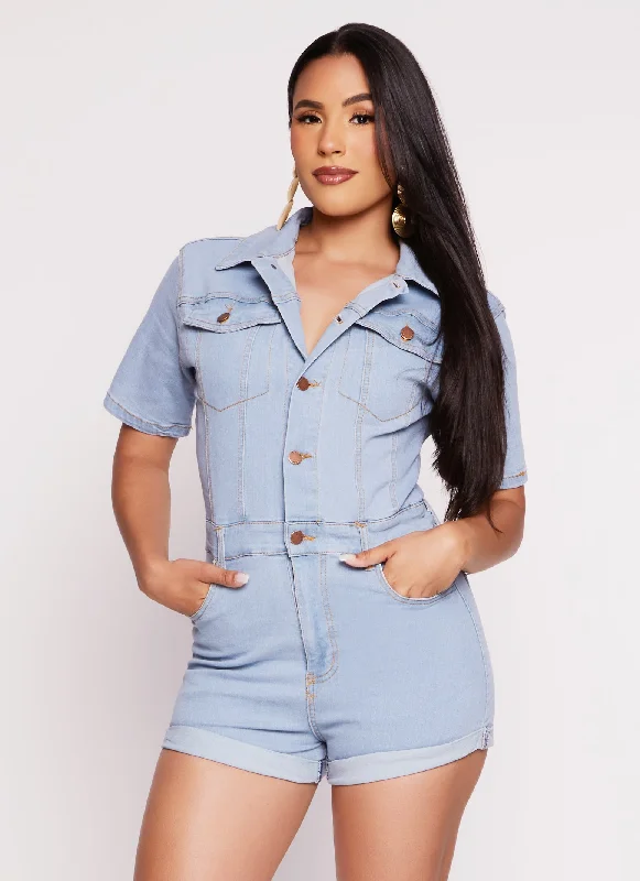 Daisy Short Sleeve Denim Romper