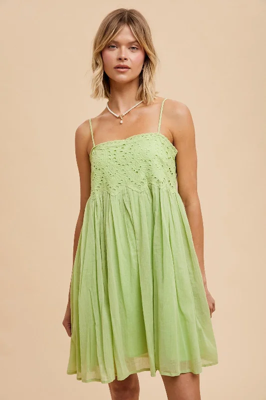 Lime Eyelet Lace Babydoll Mini Dress