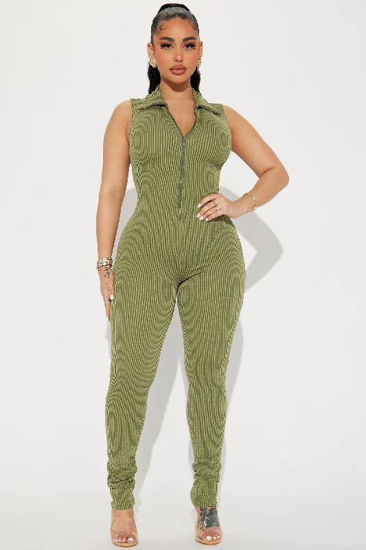 Love Lounge Ribbed Jumpsuit - Olive