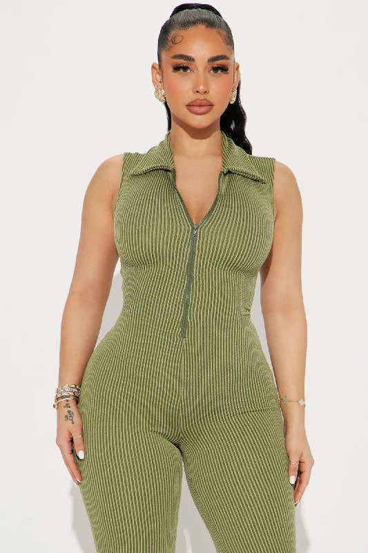 Love Lounge Ribbed Jumpsuit - Olive