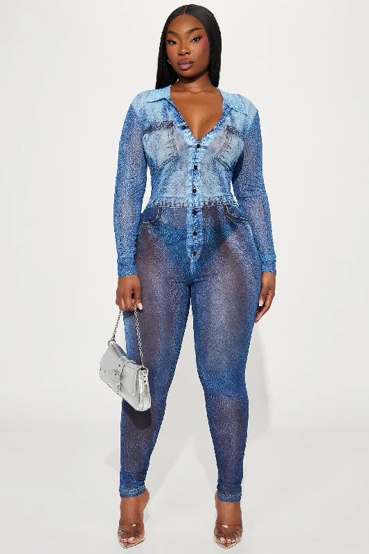 Matter Of Time Mesh Jumpsuit - Blue