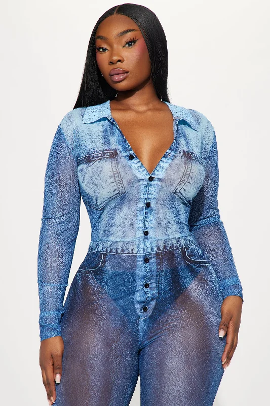 Matter Of Time Mesh Jumpsuit - Blue