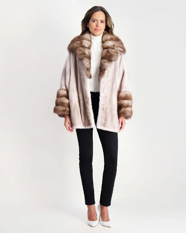 Mink Jacket With Stone Marten Collar & Trim