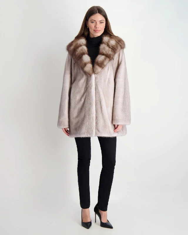 Mink Jacket With Stone Marten Hood Trim