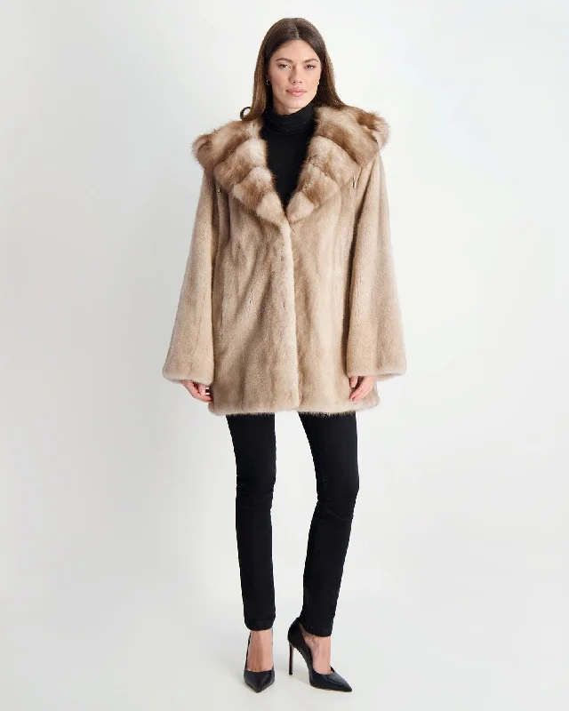 Mink Jacket With Stone Marten Hood Trim