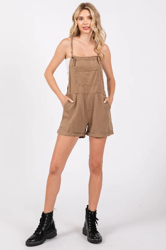 Mocha Front Pocket Overall Shorts