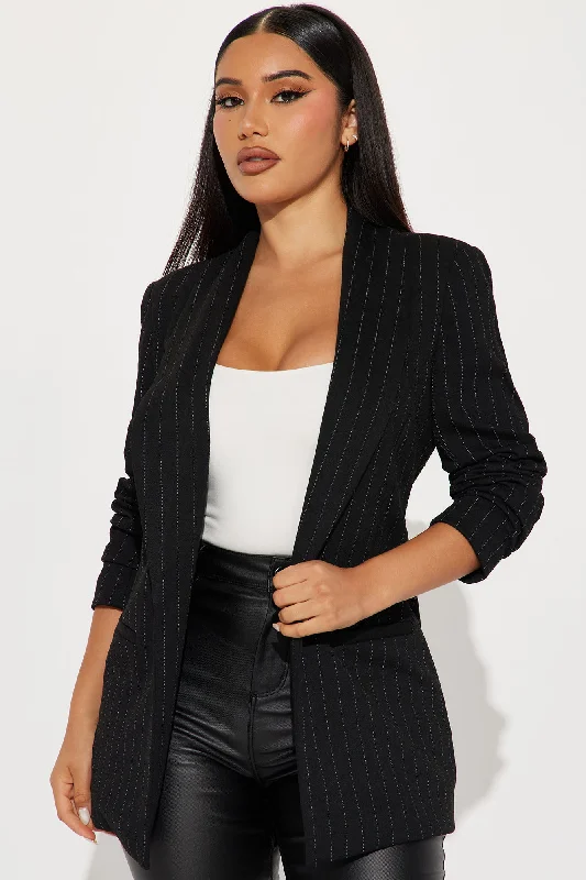 New Perspective Pinstripe Blazer - Black