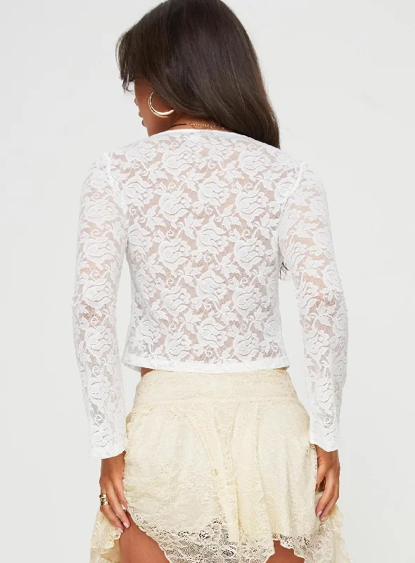 Norvelle Long Sleeve Lace Top White