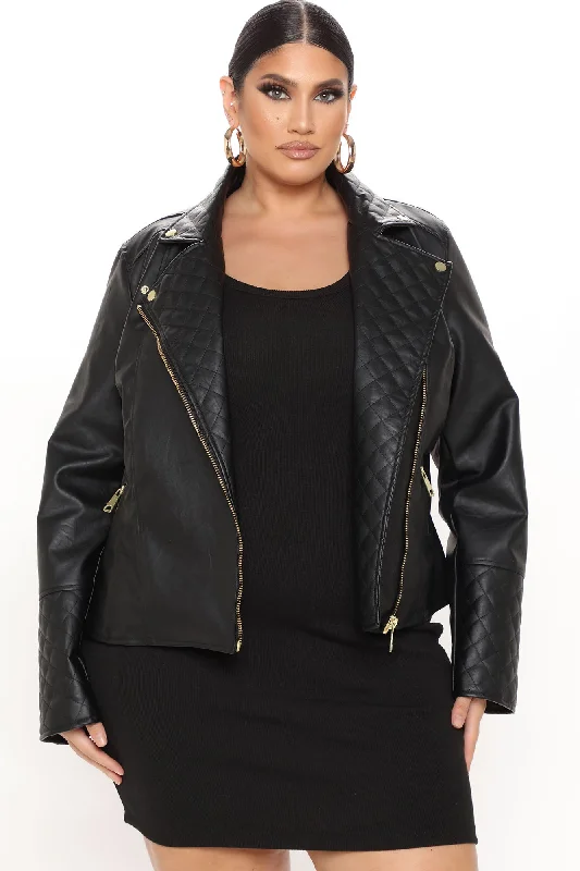 Out For A Ride Vegan Leather Moto Jacket - Black