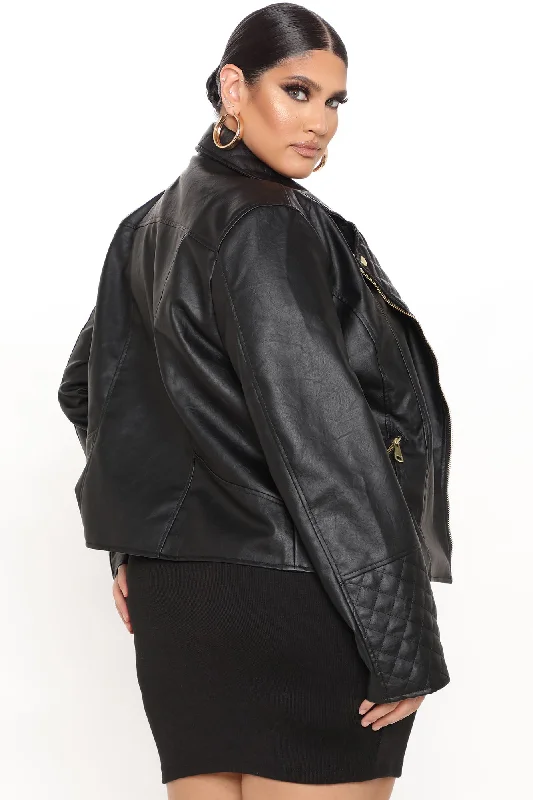 Out For A Ride Vegan Leather Moto Jacket - Black