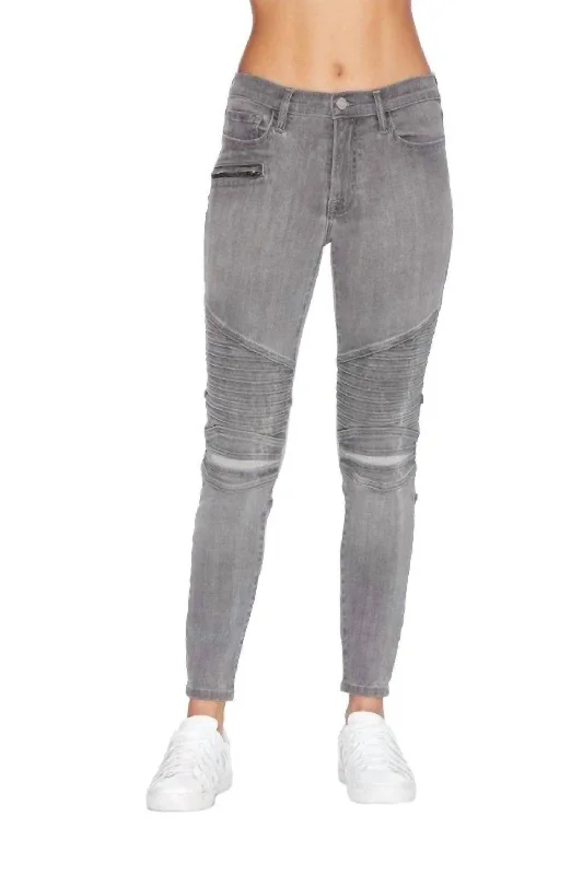 Pintuck Motorcycle Jeans In Grey