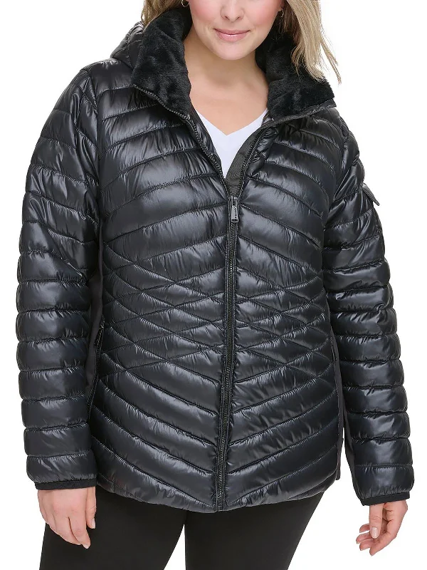 Plus Womens Puffer Hooded Quilted Coat