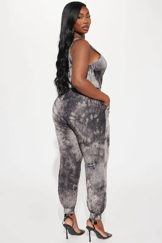 Point Of Lounge Tie Dye Jumpsuit - Grey