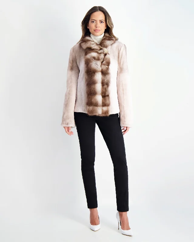 Semi Sheared Mink Jacket With Stone Marten Collar & Trim