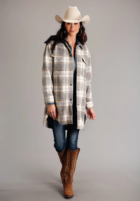 Stetson Womens Neutral Plaid Oversized Grey Poly/Wool Jacket