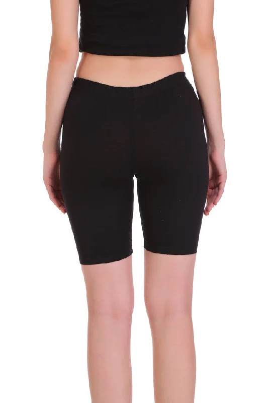 T.T. Women Cotton Spandex  Multipurpose Short  Black