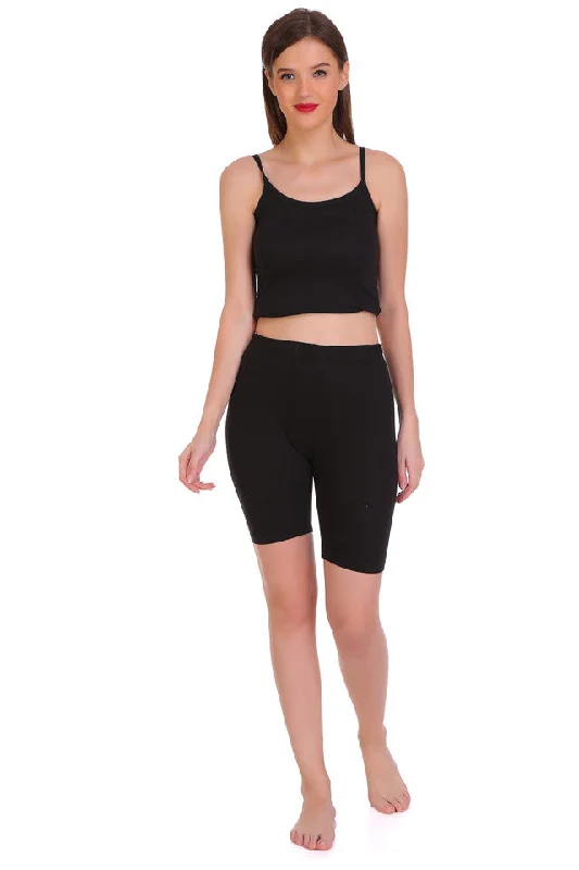 T.T. Women Cotton Spandex  Multipurpose Short  Black