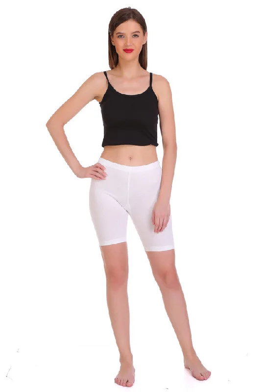 T.T. Women Cotton Spandex  Multipurpose Short Pack Of 2 White