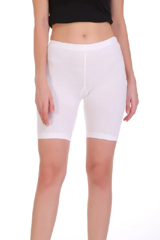 T.T. Women Cotton Spandex  Multipurpose Short  White