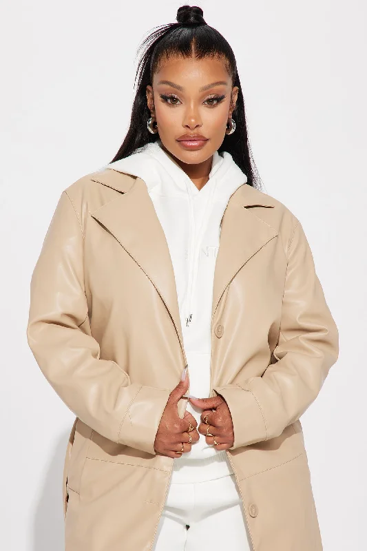 Take Me Home Tonight Faux Leather Trench - Tan