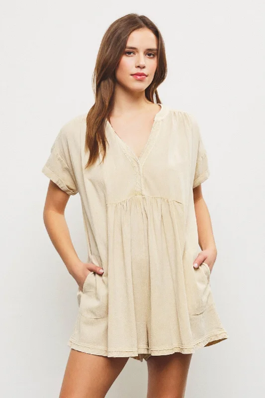 Taupe Cuffed Sleeve Romper