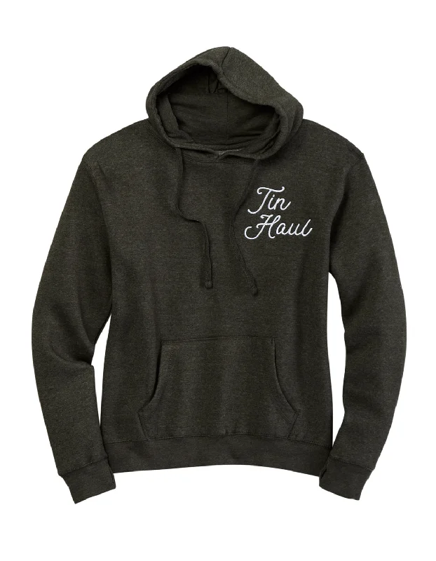 Tin Haul Womens Script on Left Chest Graphite Cotton Blend Hoodie