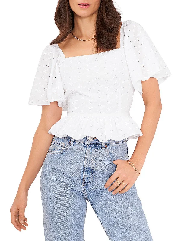 Womens Eyelet Square Neck Blouse